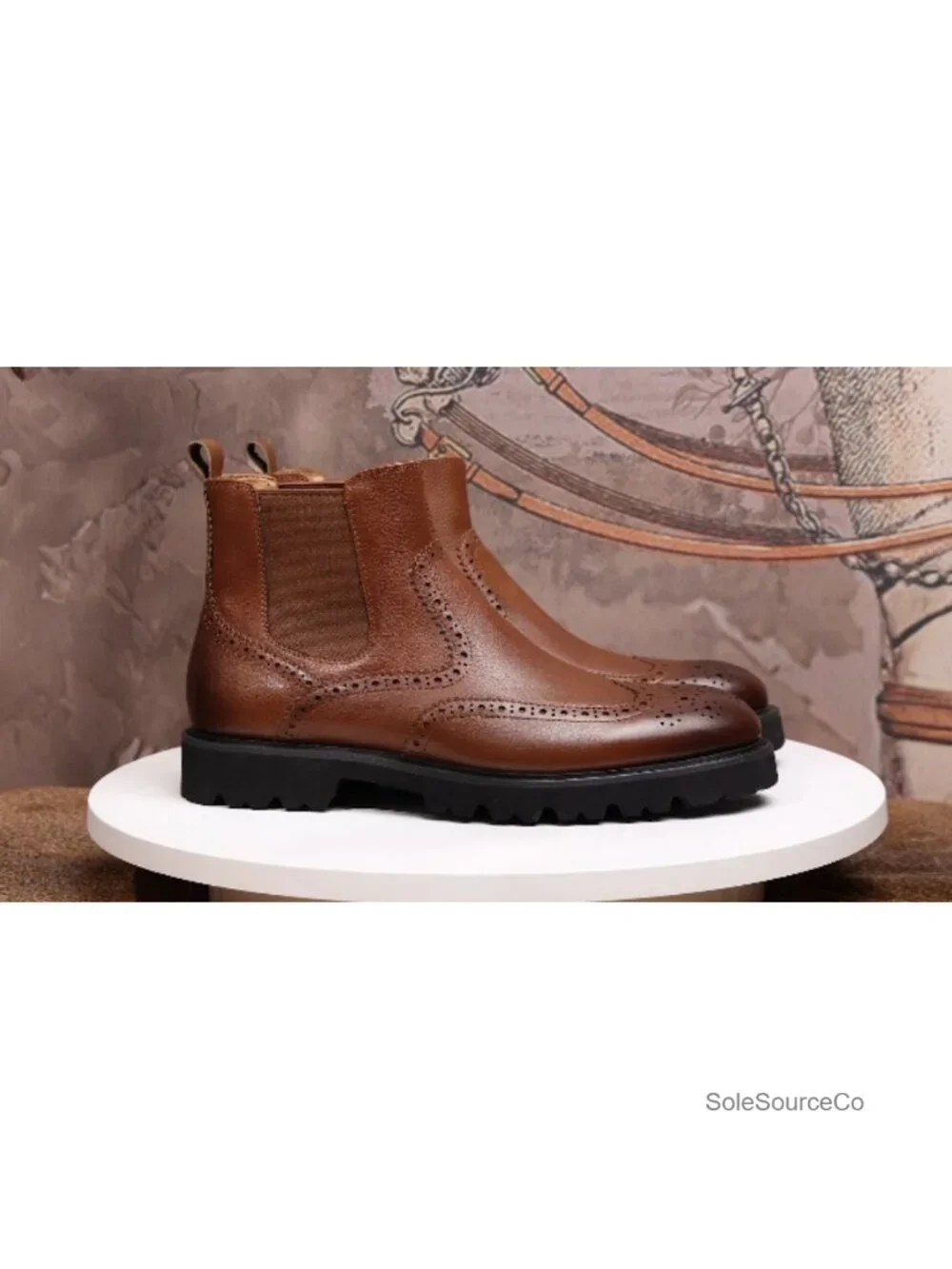 Men's Wingtip Leather Chelsea Dress Boots Pull-On